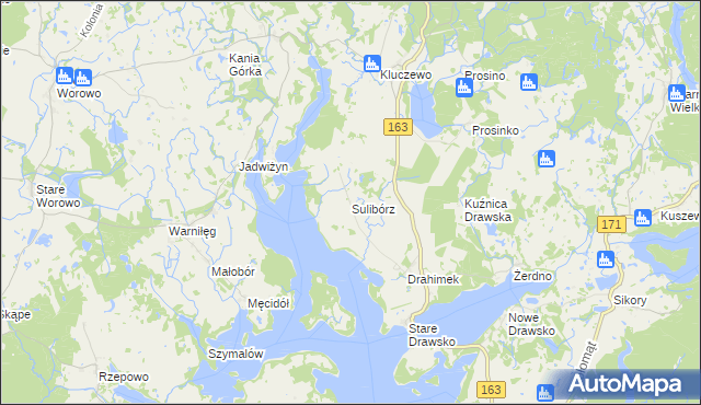 mapa Sulibórz gmina Czaplinek, Sulibórz gmina Czaplinek na mapie Targeo