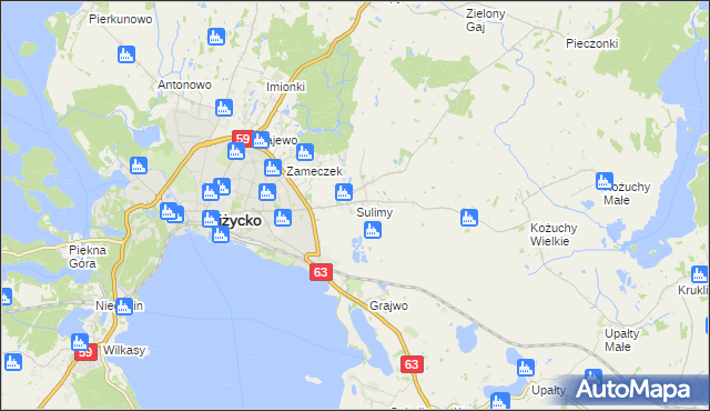 mapa Sulimy gmina Giżycko, Sulimy gmina Giżycko na mapie Targeo