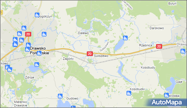 mapa Suliszewo gmina Drawsko Pomorskie, Suliszewo gmina Drawsko Pomorskie na mapie Targeo