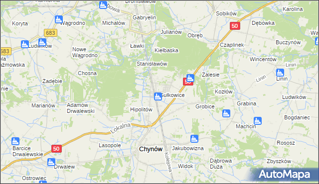 mapa Sułkowice gmina Chynów, Sułkowice gmina Chynów na mapie Targeo