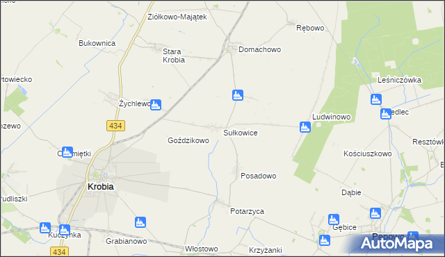 mapa Sułkowice gmina Krobia, Sułkowice gmina Krobia na mapie Targeo