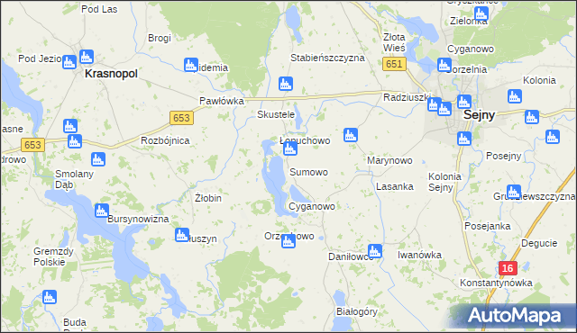 mapa Sumowo gmina Sejny, Sumowo gmina Sejny na mapie Targeo