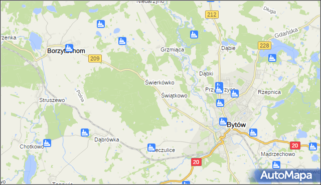 mapa Świątkowo gmina Bytów, Świątkowo gmina Bytów na mapie Targeo