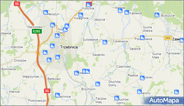 mapa Świątniki gmina Trzebnica, Świątniki gmina Trzebnica na mapie Targeo