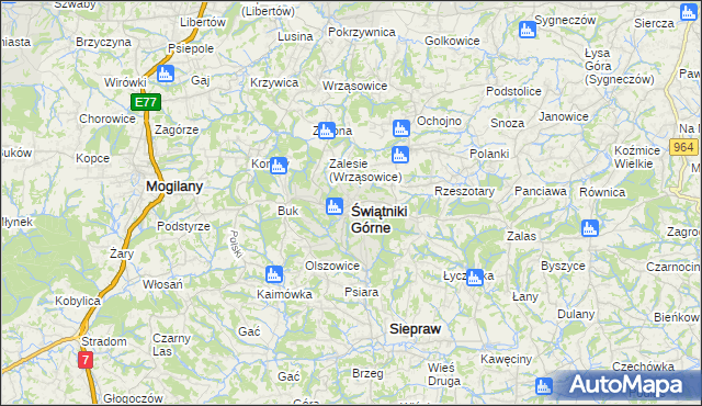 mapa Świątniki Górne, Świątniki Górne na mapie Targeo