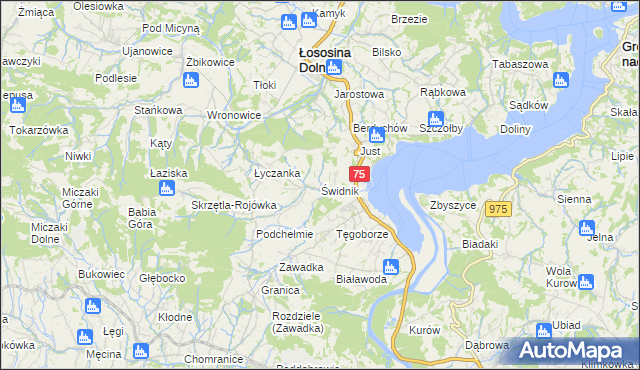 mapa Świdnik gmina Łososina Dolna, Świdnik gmina Łososina Dolna na mapie Targeo