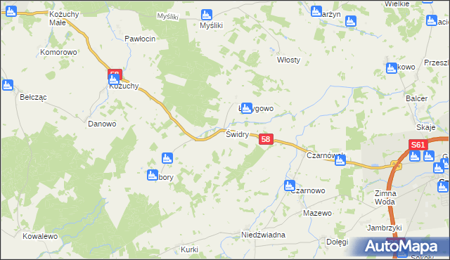 mapa Świdry gmina Biała Piska, Świdry gmina Biała Piska na mapie Targeo