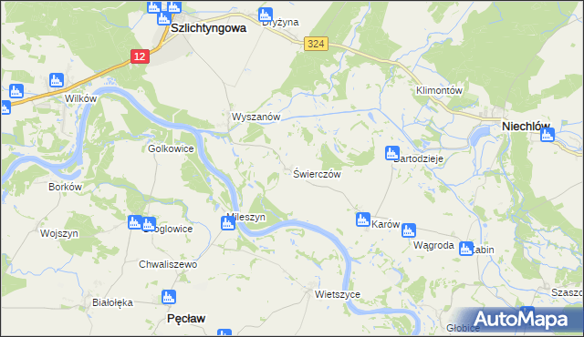 mapa Świerczów gmina Niechlów, Świerczów gmina Niechlów na mapie Targeo