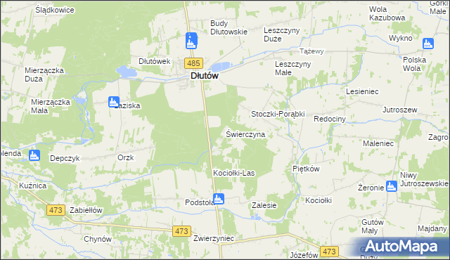 mapa Świerczyna gmina Dłutów, Świerczyna gmina Dłutów na mapie Targeo