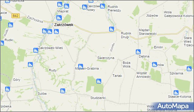 mapa Świerczyna gmina Zakrzówek, Świerczyna gmina Zakrzówek na mapie Targeo