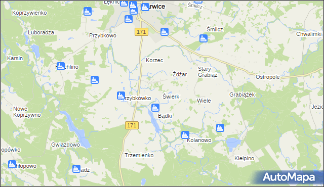 mapa Świerk gmina Barwice, Świerk gmina Barwice na mapie Targeo