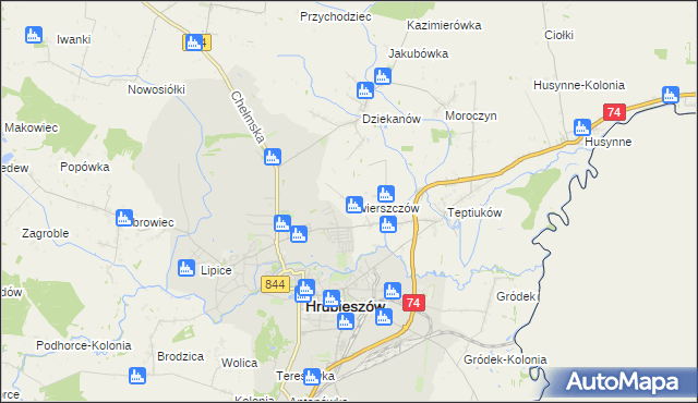 mapa Świerszczów gmina Hrubieszów, Świerszczów gmina Hrubieszów na mapie Targeo