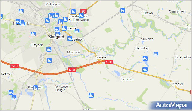 mapa Święte gmina Stargard, Święte gmina Stargard na mapie Targeo