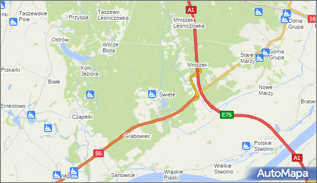 mapa Święte gmina Świecie, Święte gmina Świecie na mapie Targeo