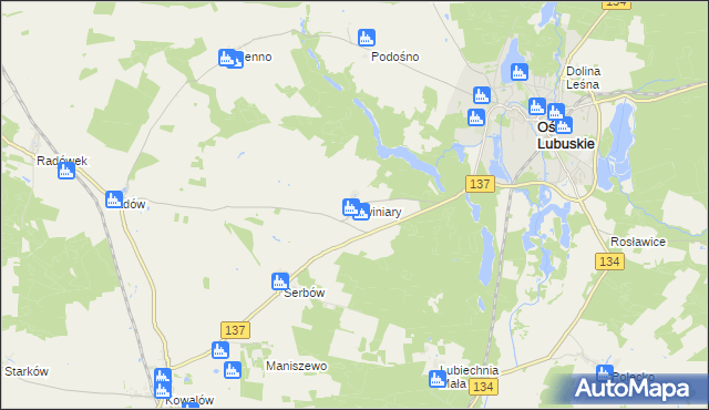 mapa Świniary gmina Ośno Lubuskie, Świniary gmina Ośno Lubuskie na mapie Targeo