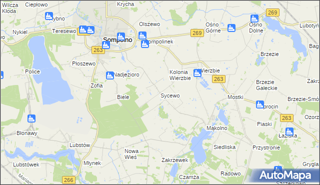 mapa Sycewo, Sycewo na mapie Targeo