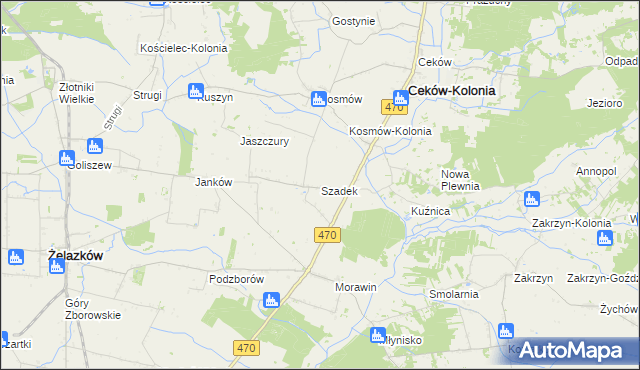 mapa Szadek gmina Ceków-Kolonia, Szadek gmina Ceków-Kolonia na mapie Targeo