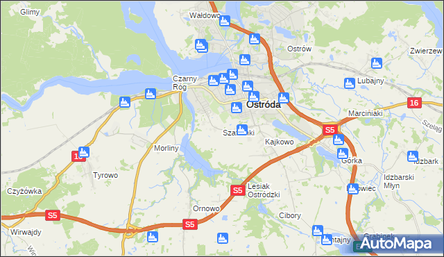 mapa Szafranki gmina Ostróda, Szafranki gmina Ostróda na mapie Targeo