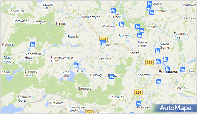 mapa Szarłata gmina Przodkowo, Szarłata gmina Przodkowo na mapie Targeo