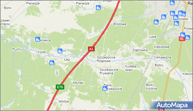 mapa Szczepocice Rządowe, Szczepocice Rządowe na mapie Targeo