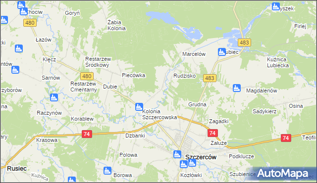 mapa Szczercowska Wieś, Szczercowska Wieś na mapie Targeo