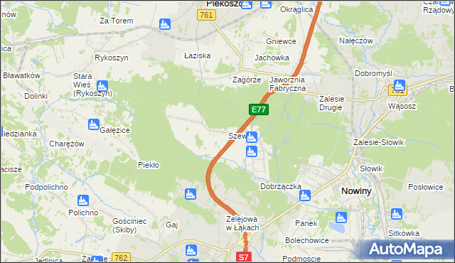 mapa Szewce gmina Sitkówka-Nowiny, Szewce gmina Sitkówka-Nowiny na mapie Targeo