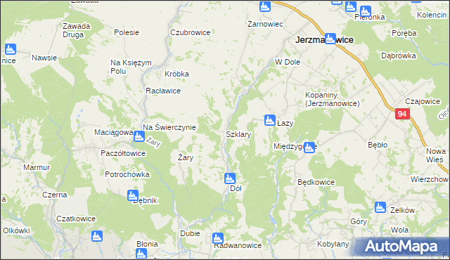 mapa Szklary gmina Jerzmanowice-Przeginia, Szklary gmina Jerzmanowice-Przeginia na mapie Targeo