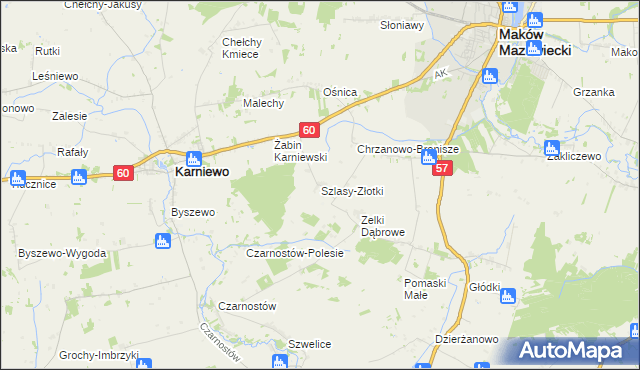 mapa Szlasy-Złotki, Szlasy-Złotki na mapie Targeo