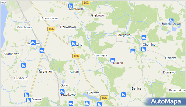 mapa Szumiąca gmina Kamień Pomorski, Szumiąca gmina Kamień Pomorski na mapie Targeo