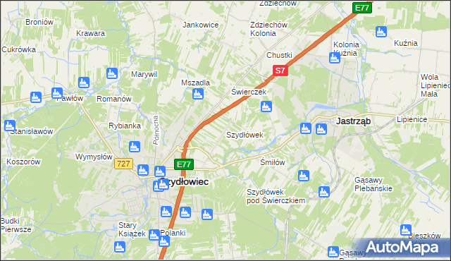 mapa Szydłówek gmina Szydłowiec, Szydłówek gmina Szydłowiec na mapie Targeo