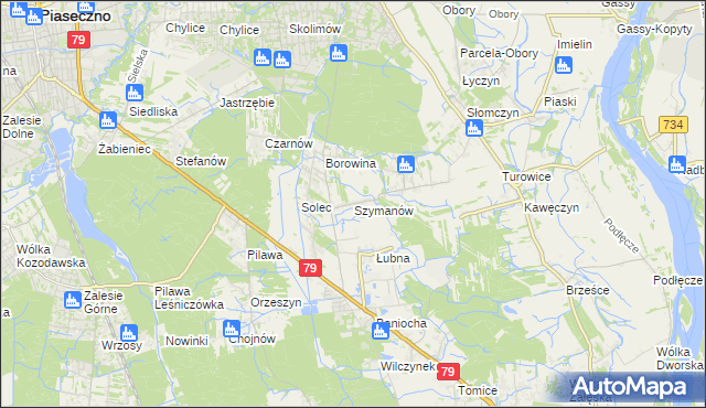 mapa Szymanów gmina Góra Kalwaria, Szymanów gmina Góra Kalwaria na mapie Targeo