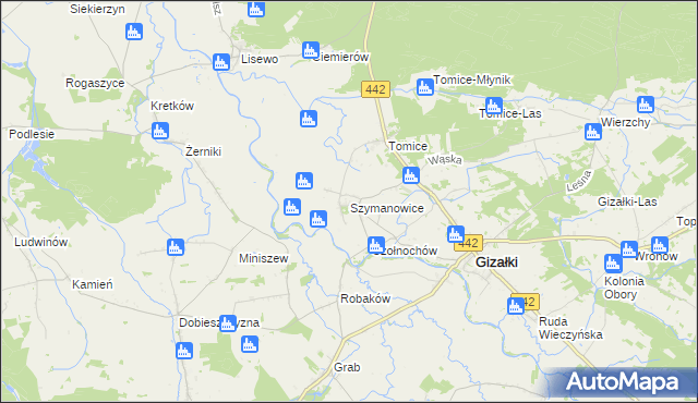 mapa Szymanowice gmina Gizałki, Szymanowice gmina Gizałki na mapie Targeo