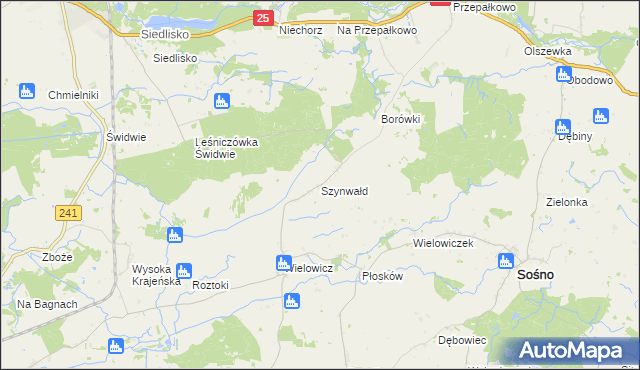 mapa Szynwałd gmina Sośno, Szynwałd gmina Sośno na mapie Targeo