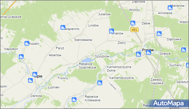 mapa Szyszków gmina Lipie, Szyszków gmina Lipie na mapie Targeo