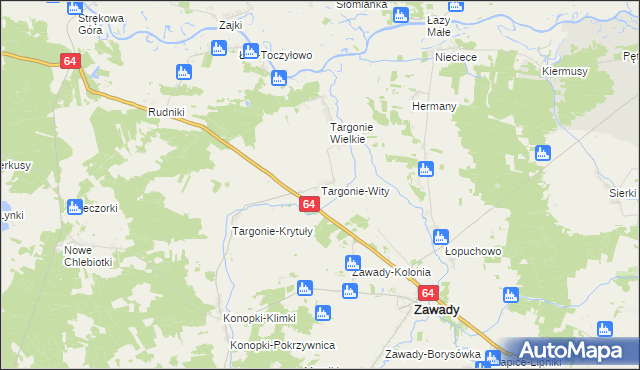 mapa Targonie-Wity, Targonie-Wity na mapie Targeo