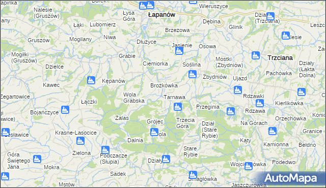 mapa Tarnawa gmina Łapanów, Tarnawa gmina Łapanów na mapie Targeo