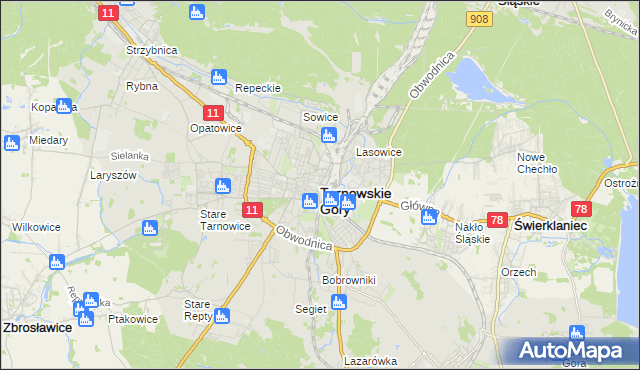 mapa Tarnowskie Góry, Tarnowskie Góry na mapie Targeo