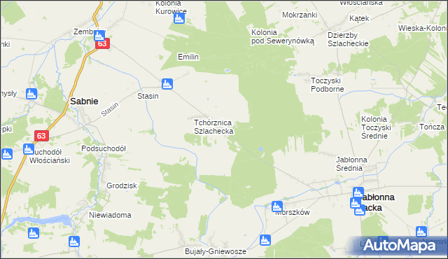 mapa Tchórznica Włościańska, Tchórznica Włościańska na mapie Targeo