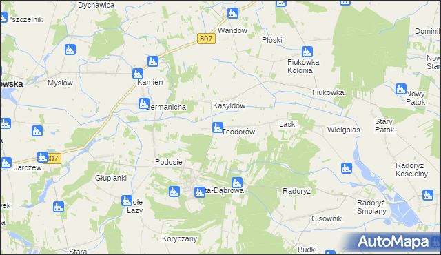 mapa Teodorów gmina Krzywda, Teodorów gmina Krzywda na mapie Targeo