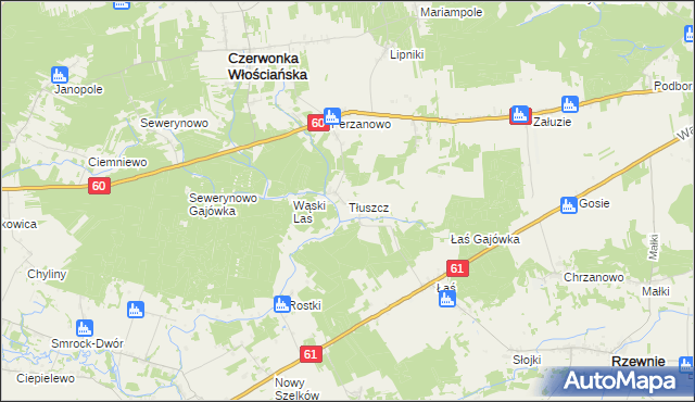 mapa Tłuszcz gmina Czerwonka, Tłuszcz gmina Czerwonka na mapie Targeo