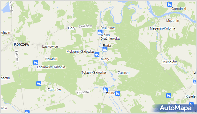 mapa Tokary gmina Korczew, Tokary gmina Korczew na mapie Targeo