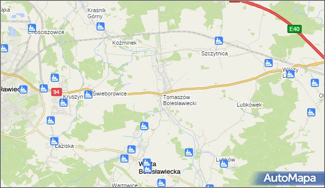 mapa Tomaszów Bolesławiecki, Tomaszów Bolesławiecki na mapie Targeo