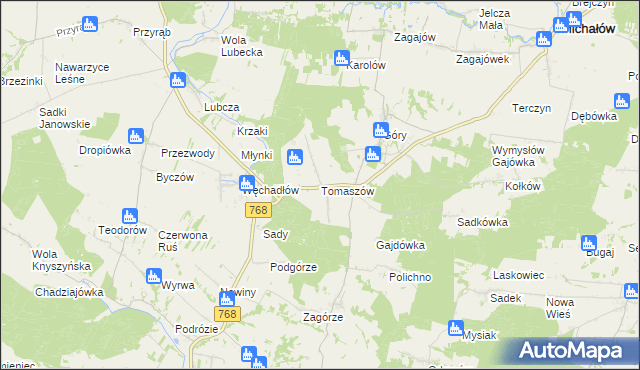mapa Tomaszów gmina Michałów, Tomaszów gmina Michałów na mapie Targeo