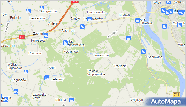 mapa Tomaszów gmina Puławy, Tomaszów gmina Puławy na mapie Targeo