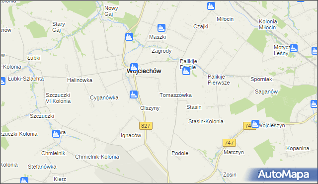 mapa Tomaszówka gmina Wojciechów, Tomaszówka gmina Wojciechów na mapie Targeo