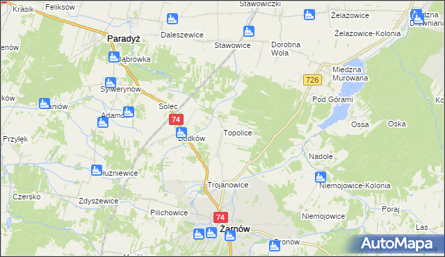 mapa Topolice gmina Żarnów, Topolice gmina Żarnów na mapie Targeo