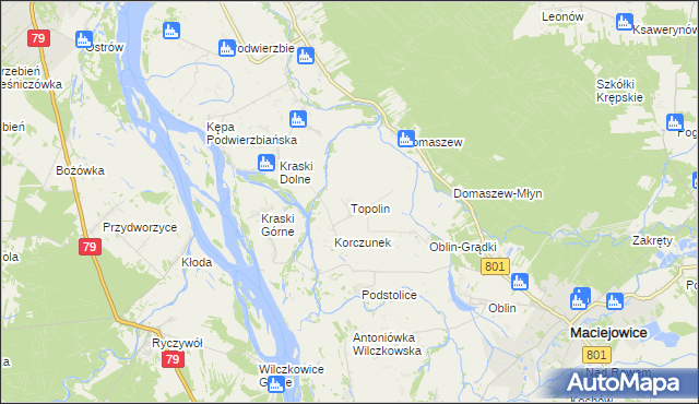 mapa Topolin gmina Maciejowice, Topolin gmina Maciejowice na mapie Targeo