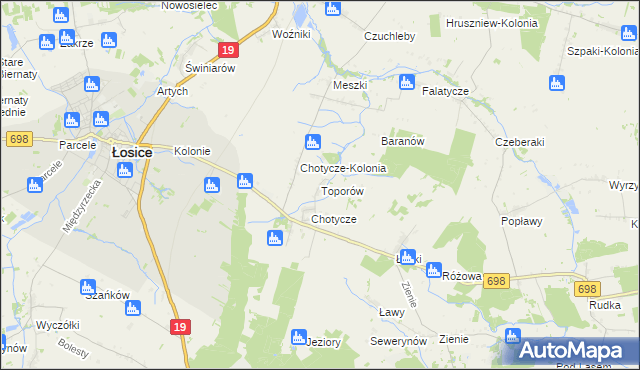 mapa Toporów gmina Łosice, Toporów gmina Łosice na mapie Targeo