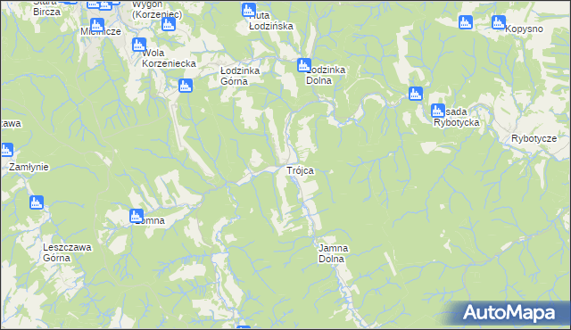 mapa Trójca gmina Ustrzyki Dolne, Trójca gmina Ustrzyki Dolne na mapie Targeo