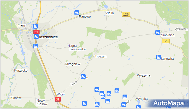 mapa Troszyn gmina Mieszkowice, Troszyn gmina Mieszkowice na mapie Targeo